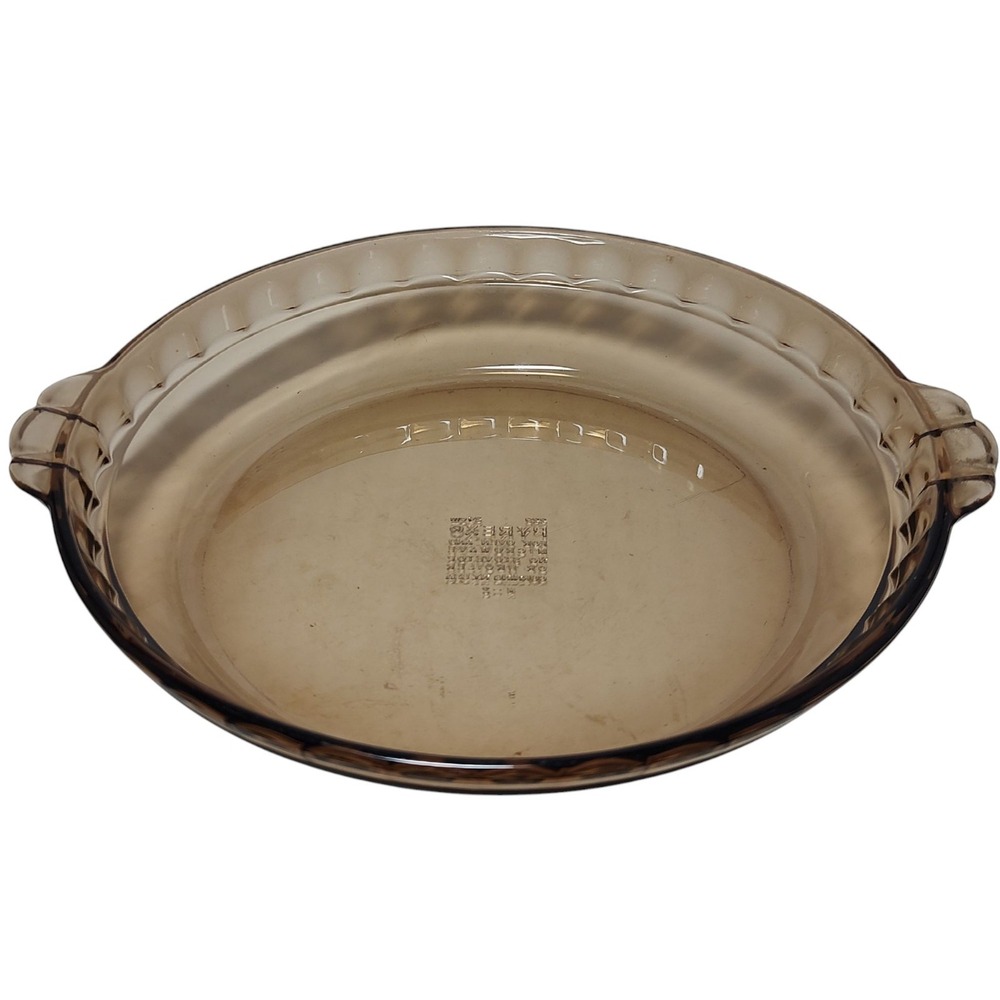 Vintage Pyrex Glass Fluted Pie Plate Model 229 Brown M2 Double Handles SEE
